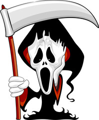 Grim Reaper &quot The Scream&quot  Parody Cartoon Character with Black Hooded coat branding a Big Scythe, élément isolé