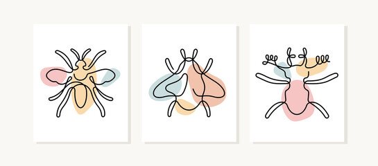 Insects  continuous line vector posters