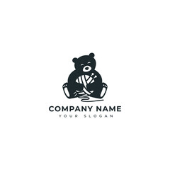 Knitting bear logo vector design template
