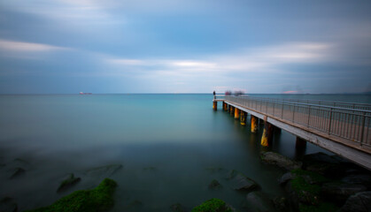 Sea of Marmara, the most beautiful coastline of Istanbul, piers and boats were shot with long...