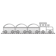 Coloring book for kids train, black contour line, vector isolated doodle illustration