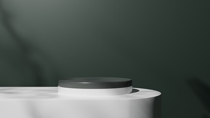natural dark green pedestal or podium display, empty platform for product showcase, 3D Rendering