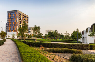 Dubai, UAE - 08.16.2022 - Buildings in The pulse residence, Dubai South. City