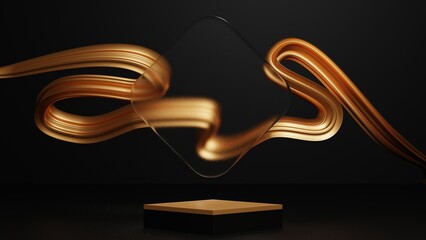 empty gold podium display for presentation, clean golden platform for product showcase, 3D Rendering