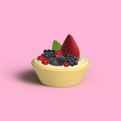 3D fruit tart rendering with berries