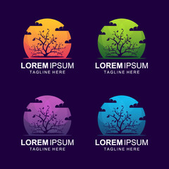 Awesome tree silhouette colorful logo