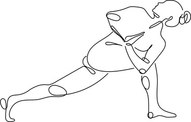 twisted high lunge yoga pose, golden line art illustration