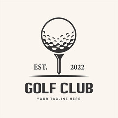 Golf club and ball illustration logo on tee.vector, symbol, icon, template