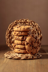 Chocolate cookies on a wooden table.