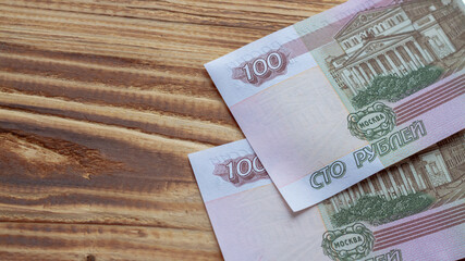 Banknotes with a face value of one hundred rubles, Russian money, Russian currency