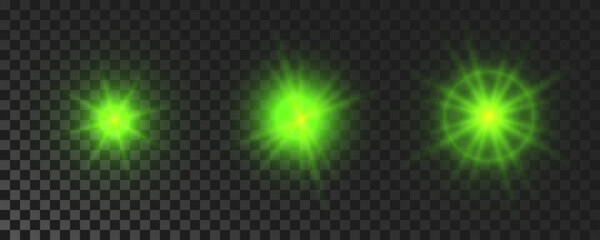 Set of green glowing sparkling stars