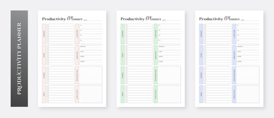 Daily Productivity Planner Template. Productivity Planner Design Template Layout. Modern Planner Template Set. Daily Planner Template Set. 
Daily Planner Printable Template.