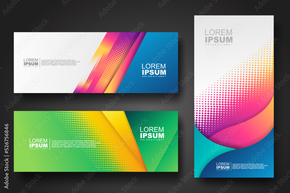 Poster banner set design template in trendy dynamic gradient colors