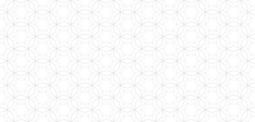 Vector abstract geometric seamless pattern in traditional Arabian style. Subte ornament with thin lines, oriental mosaic, floral grid. White and gray background. Luxury minimal texture. Repeat design