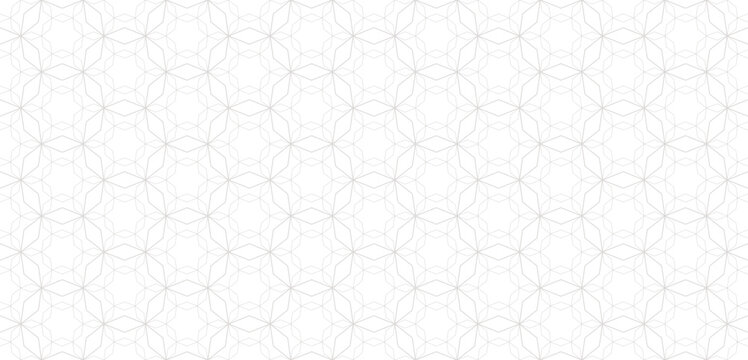 Vector abstract geometric seamless pattern in traditional Arabian style. Subte ornament with thin lines, oriental mosaic, floral grid. White and gray background. Luxury minimal texture. Repeat design