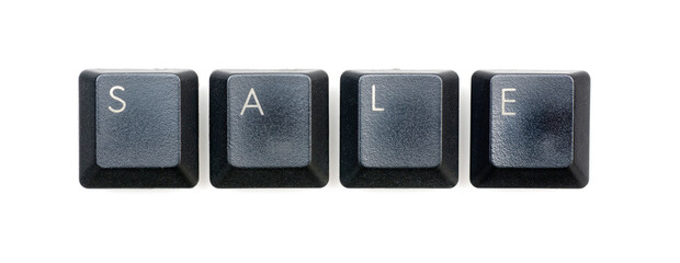 Sale word written with black keyboard buttons with spaces.