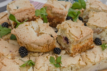 Sweet delicious dish. Pieces of pie. Fragrant pastries. Napoleon cake. Dessert on a plate. Biscuit...