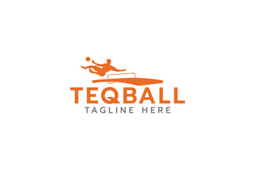 teqball logo with silhouette of person jumping in teqball game.