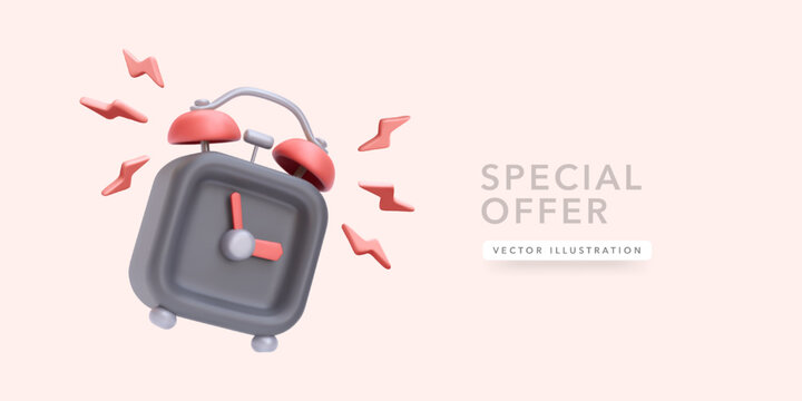 Marketing banner concept for limited time quick sale in 3d realistic style. Vector illustration
