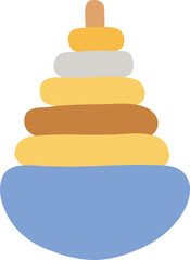 Children's wooden educational pyramid toy for toddlers in hand-drawn boho style