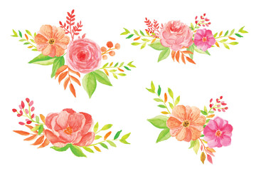 Fototapeta na wymiar Set watercolor arrangements with flower
