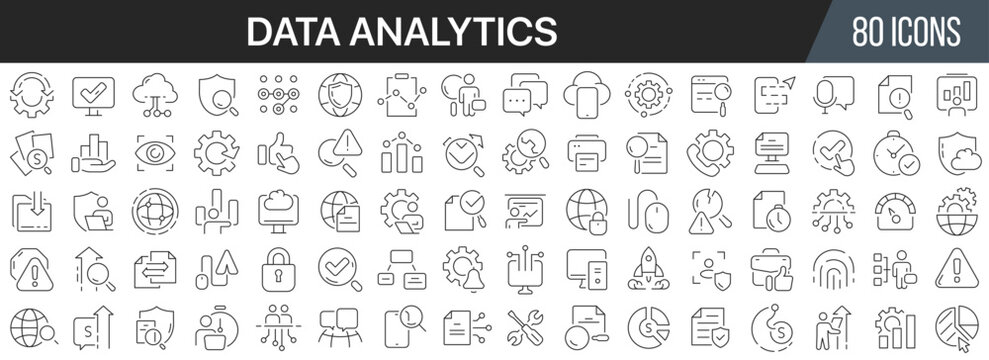 Data analytics line icons collection. Big UI icon set in a flat design. Thin outline icons pack. Vector illustration EPS10
