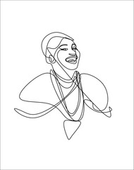 Blubbery woman face and body line art drawing