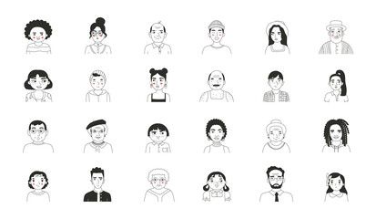 Fototapeta premium Set of different people's faces, human avatars collection. Different emotions, gender and age