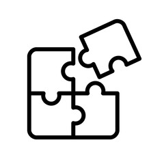 Puzzle icon. Puzzle pieces, task symbol, participation or team in business. Isolated raster illustration on white background.