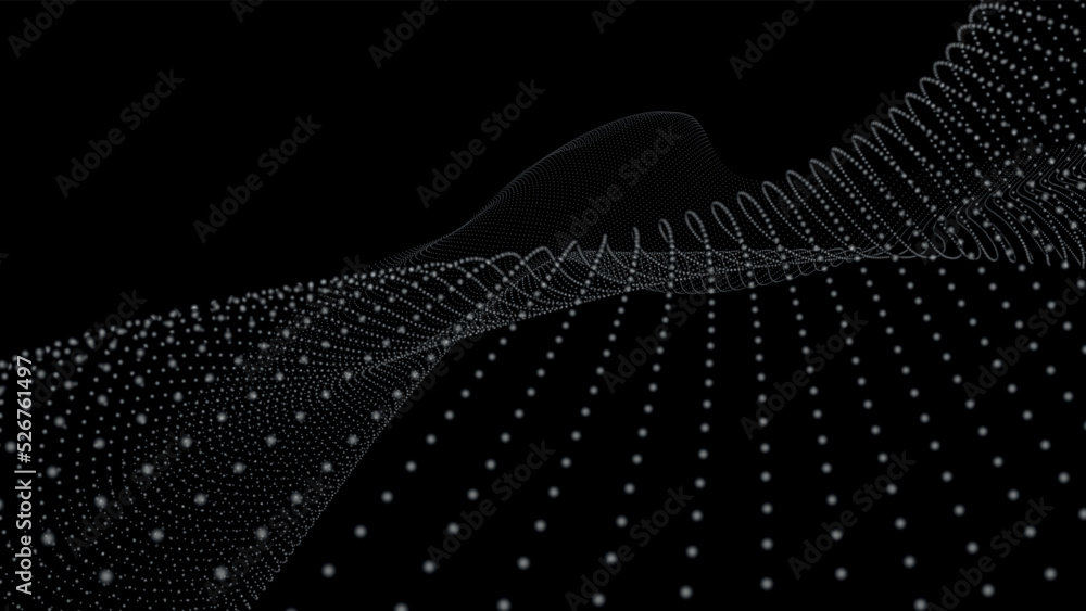 Poster wave of particles. abstract background with a dynamic wave. big data. vector illustration.