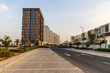 Fototapeta na wymiar Dubai, UAE - 08.16.2022 - Buildings in The pulse residence, Dubai South. City