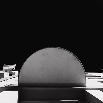 black and white half circle