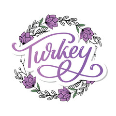 Turkey Lettering. Handwritten name of the country. Vector design template.