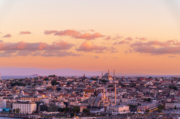 Fototapeta premium Istanbul city of sunset citycape is beautiful scenery of summer with lifestyle travel, tourism and vacation in Istanbul town buildings .Turkey.