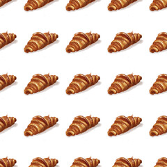 Fresh croissant illustration pattern, isolated on white background. Traditional french breakfast food. Croissant in sketch style. Illustration for poster, banner, fabric, menu or other