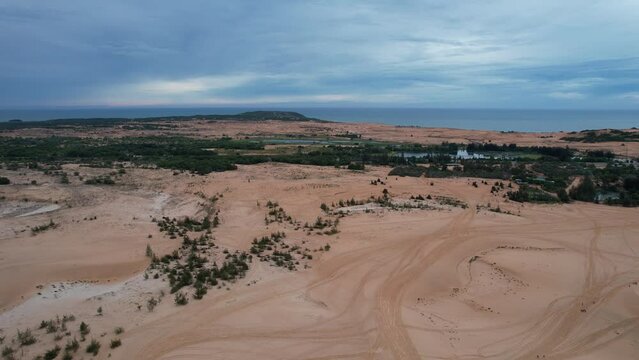 Mui Ne in Vietnam is a tourist destination with deserts and seas,Bird eye view from drone
