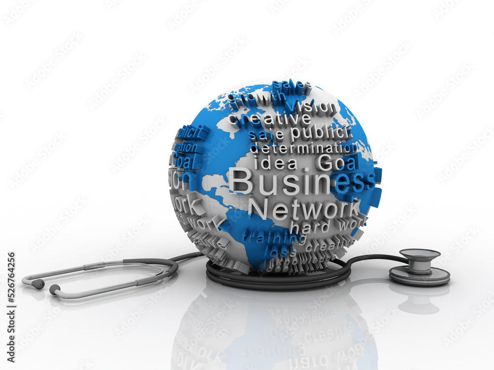 Poster 3d rendering global warning-globe with stethoscope