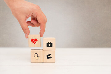 Healthcare and insurance concept with toy blocks