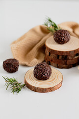 Traditional brazilian brigadeiro. Aesthetic composition. Food Styling.