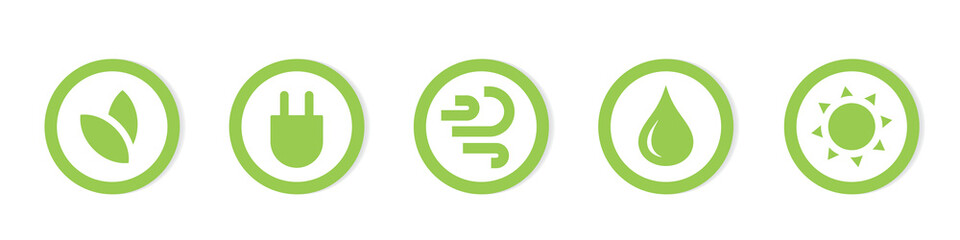 wind, water, solar, green, renewable energy icons - vector illustration
