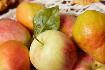 autumn background with apples and pears