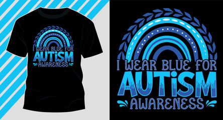 World autism awareness day typography, vintage, retro, custom, rainbow, blue tshirt design vector graphic