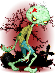 Personnage de dessin animé de monstre zombie marchant sur l& 39 élément isolé d& 39 illustration de cimetière