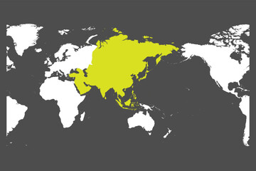 Fototapeta na wymiar Asia continent green marked in World map