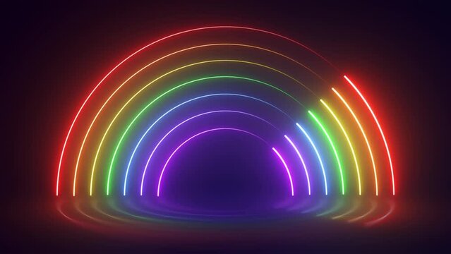 3d render neon glowing rainbow background. Seamless loop animation. 
