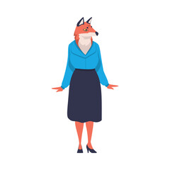 Fox as Office Employee Wearing Skirt and Blouse as Formal Corporate Suit Standing Vector Illustration