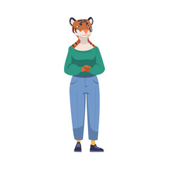 Tigress as Animal Office Employee Wearing Formal Corporate Suit Standing Vector Illustration
