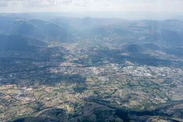 Sulmona town in Gizio river valley, aerial, Italy