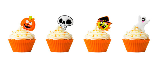 Variety of Halloween cupcakes isolated