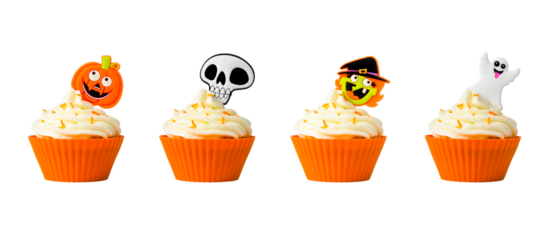 Variety of Halloween cupcakes isolated